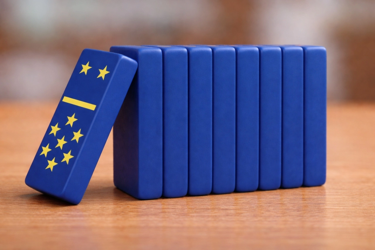 Unis, même les dominos se maintiennent (Photo: ChatGPT)